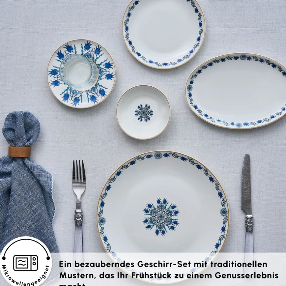 Karaca Frühstücksset Für 6 Personen-Bone China İznik 26-teiliges Servierset für 6 Personen, Mehrfarbig Multıcolor