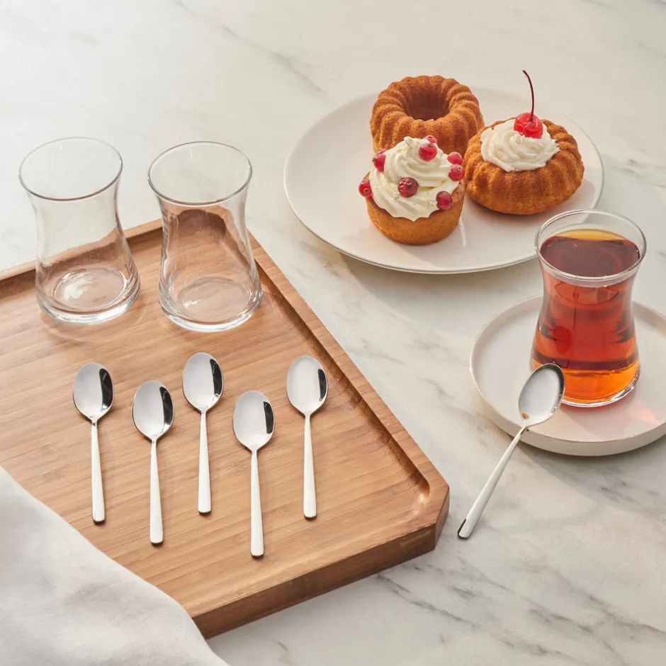 Karaca Bestecksets Für 6 Personen-Boreas Silber 6-teiliges Teelöffel-Set in Box Sılver