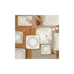 Karaca Tafelservice Für 12 Personen-Branco Tafelservice-Set in quadratischer Form für 12 Personen , 57- teilig Gold