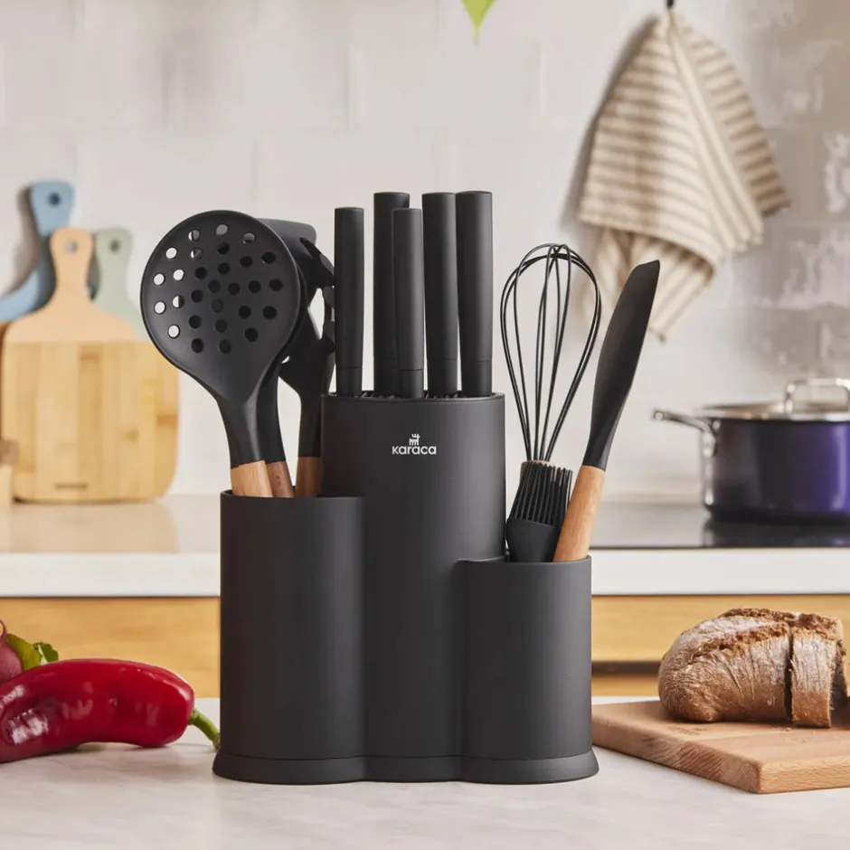 Karaca Backhelfer|Messersets-Burby Wood Service und Messerset, 14-Teilig Schwarz01
