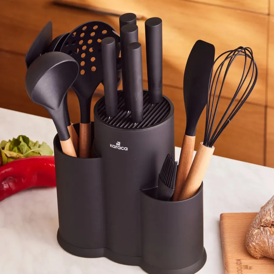 Karaca Backhelfer|Messersets-Burby Wood Service und Messerset, 14-Teilig Schwarz01