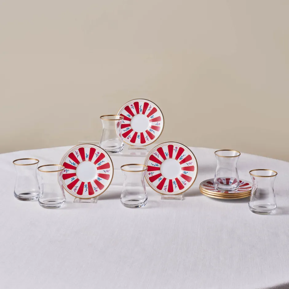Karaca Teegläser Sets-Bursa Türkisches Teeglas, 12-teilig, Rot Rot02