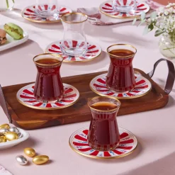 Karaca Teegläser Sets-Bursa Türkisches Teeglas, 12-teilig, Rot Rot02