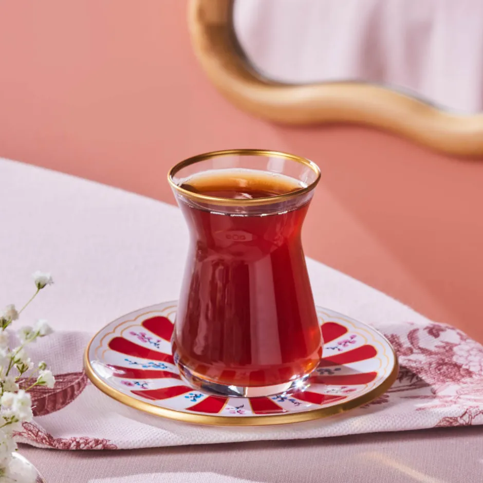 Karaca Teegläser Sets-Bursa Türkisches Teeglas, 12-teilig, Rot Rot02