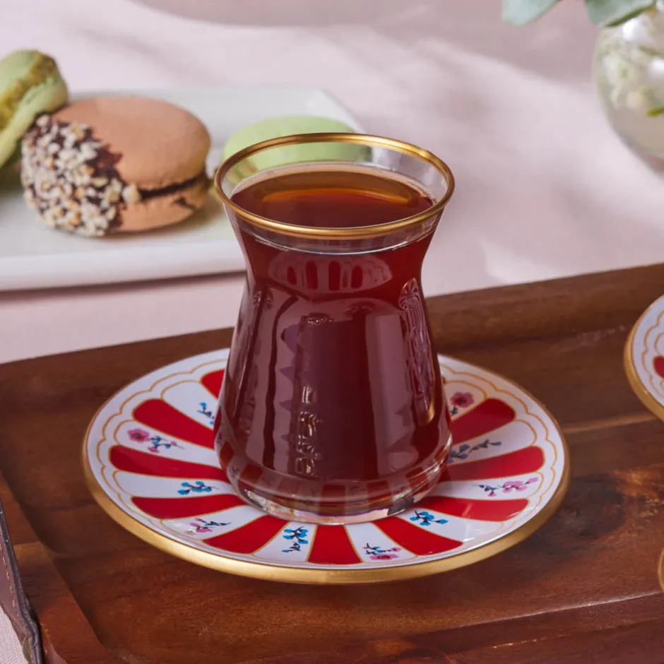 Karaca Teegläser Sets-Bursa Türkisches Teeglas, 12-teilig, Rot Rot02