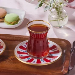 Karaca Teegläser Sets-Bursa Türkisches Teeglas, 12-teilig, Rot Rot02