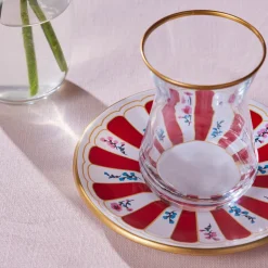 Karaca Teegläser Sets-Bursa Türkisches Teeglas, 12-teilig, Rot Rot02