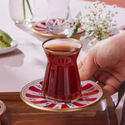 Karaca Teegläser Sets-Bursa Türkisches Teeglas, 12-teilig, Rot Rot02