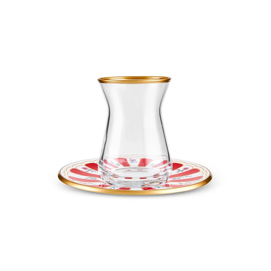 Karaca Teegläser Sets-Bursa Türkisches Teeglas, 12-teilig, Rot Rot02