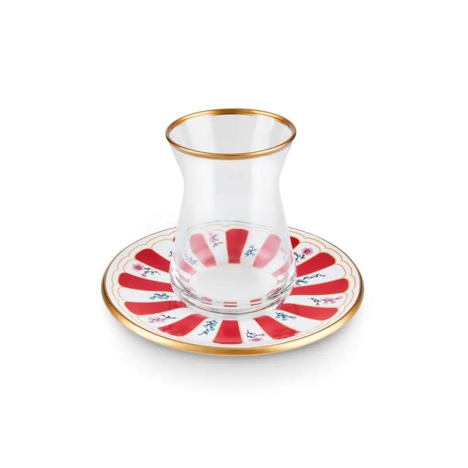 Karaca Teegläser Sets-Bursa Türkisches Teeglas, 12-teilig, Rot Rot02