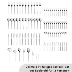 Karaca Bestecksets Für 12 Personen-Carmelo Premium mit Boxed Besteckset, 91 Teilig Farblös