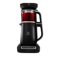 Karaca Teekocher-Caysever Robotea Pro 4 in 1 sprechender automatischer Teekocher Wasserkocher und Filterkaffeemaschine 2500W Chrome Schwarz Chrom