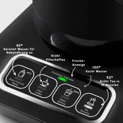 Karaca Teekocher-Caysever Robotea Pro 4 in 1 sprechender automatischer Teekocher Wasserkocher und Filterkaffeemaschine 2500W Chrome Schwarz Chrom