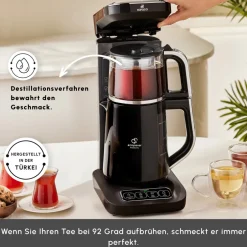 Karaca Teekocher-Caysever Robotea Pro 4 in 1 sprechender automatischer Teekocher Wasserkocher und Filterkaffeemaschine 2500W Chrome Schwarz Chrom