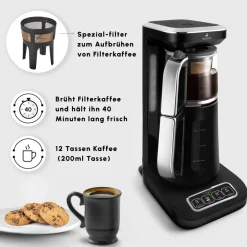 Karaca Teekocher-Caysever Robotea Pro 4 in 1 sprechender automatischer Teekocher Wasserkocher und Filterkaffeemaschine 2500W Chrome Schwarz Chrom