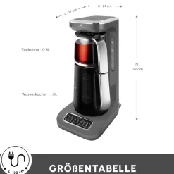 Karaca Teekocher-Caysever Robotea Pro 4 in 1 sprechender automatischer Teekocher Wasserkocher und Filterkaffeemaschine 2500W Space Grau