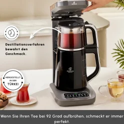 Karaca Teekocher-Caysever Robotea Pro 4 in 1 sprechender automatischer Teekocher Wasserkocher und Filterkaffeemaschine 2500W Space Grau