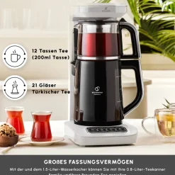 Karaca Teekocher-Caysever Robotea Pro 4 in 1 sprechender automatischer Teekocher Wasserkocher und Filterkaffeemaschine, Starlight, 2500W Sternenlıcht