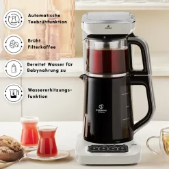Karaca Teekocher-Caysever Robotea Pro 4 in 1 sprechender automatischer Teekocher Wasserkocher und Filterkaffeemaschine, Starlight, 2500W Sternenlıcht