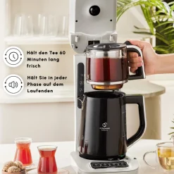 Karaca Teekocher-Caysever Robotea Pro 4 in 1 sprechender automatischer Teekocher Wasserkocher und Filterkaffeemaschine, Starlight, 2500W Sternenlıcht