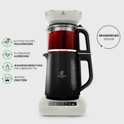 Karaca Teekocher-Caysever Robotea Pro 4 in 1 sprechender automatischer Teekocher Wasserkocher und Filterkaffeemaschine, Starlight, 2500W Sternenlıcht