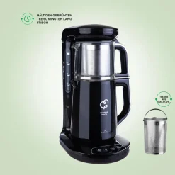 Karaca Teekocher-Caysever Robotea Teemaschine und Wasserkocher Chrom Schwarz Chrom