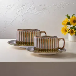 Karaca Teetassen Sets-Cereus Tee-Set für 2 Personen, 4 Teilig, Grün Grün01