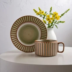 Karaca Teetassen Sets-Cereus Tee-Set für 2 Personen, 4 Teilig, Grün Grün01