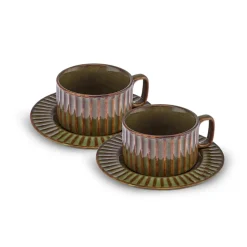 Karaca Teetassen Sets-Cereus Tee-Set für 2 Personen, 4 Teilig, Grün Grün01