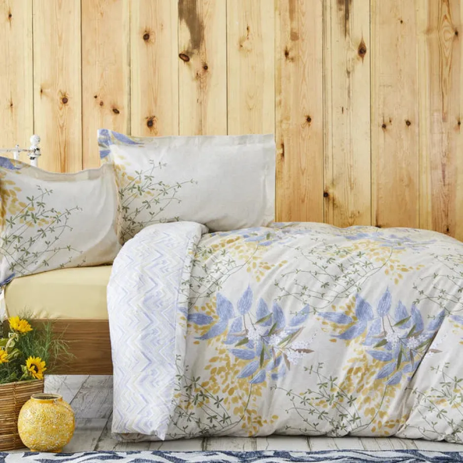 Karaca Bettwäsche-Clarinda Doppelbett Bettwäsche Set mit Spannbettlaken Indıgo