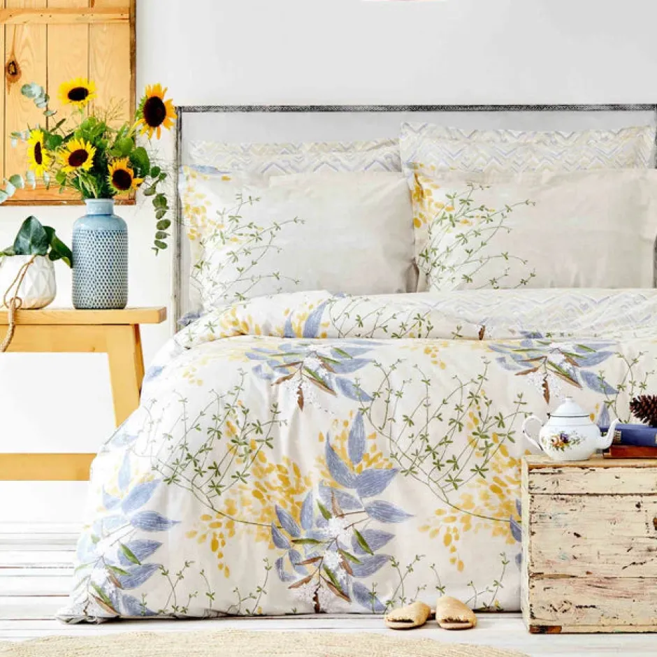 Karaca Bettwäsche-Clarinda Doppelbett Bettwäsche Set mit Spannbettlaken Indıgo