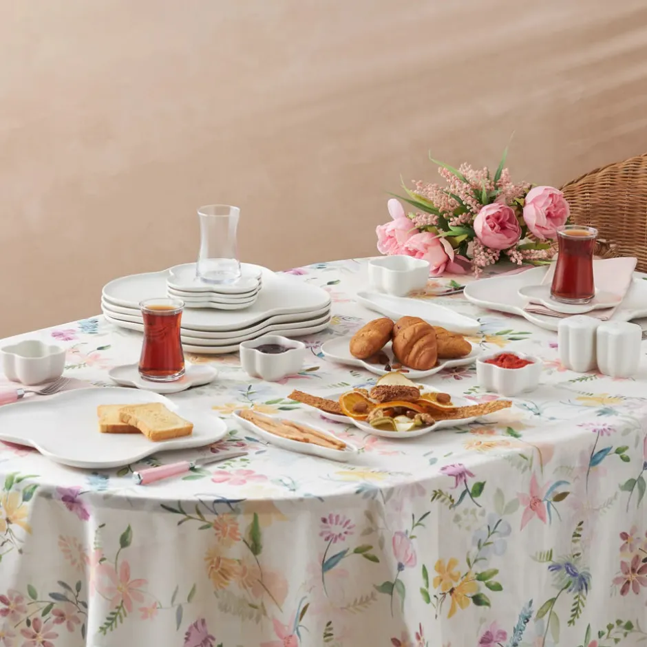 Karaca Frühstücksset Für 6 Personen-Clover Porzellan 6 Personen Frühstücksset und Servierschalen, 28 Teilig Weıß01