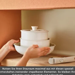 Karaca Keramiktöpfe-Set-Comfort 6-teiliges Keramik-Kochgeschirrset mit abnehmbaren Griffen Krem