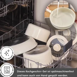 Karaca Keramiktöpfe-Set-Comfort 6-teiliges Keramik-Kochgeschirrset mit abnehmbaren Griffen Krem