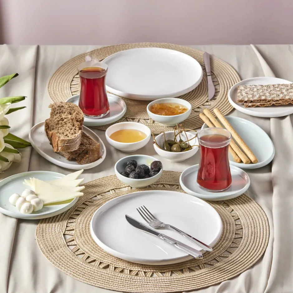 Karaca Frühstücksgeschirr|Frühstücksset Für 6 Personen-Cordelia Mint Porzellan 26 Stück Frühstück/Service Set 6 Personen Mınze