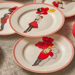 Karaca Frühstücksgeschirr|Kuchenplatte-Couple Kuchenteller Set für 6 Personen Multıfarben