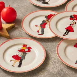 Karaca Frühstücksgeschirr|Kuchenplatte-Couple Kuchenteller Set für 6 Personen Multıfarben