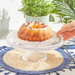 Karaca Tortenplatte Servierteller Set-Crystal Dekorativer Kuchenständer 28x11 cm Farblös