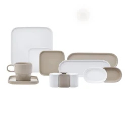 Karaca Frühstücksset Für 6 Personen-Cubique Grau 35-teiliges Porzellan Frühstücksset und Servierschalen Quadratisch für 6 Personen Grau02