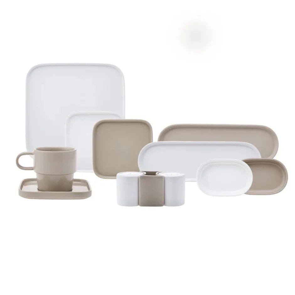 Karaca Frühstücksset Für 6 Personen-Cubique Grau 35-teiliges Porzellan Frühstücksset und Servierschalen Quadratisch für 6 Personen Grau02