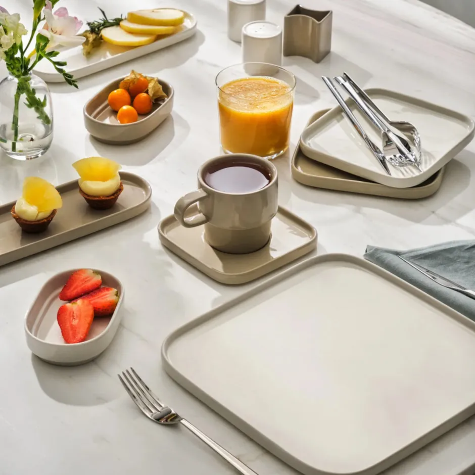 Karaca Frühstücksset Für 6 Personen-Cubique Grau 35-teiliges Porzellan Frühstücksset und Servierschalen Quadratisch für 6 Personen Grau02