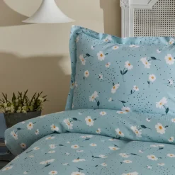 Karaca Tagesdecke Set-Daisy 100% Baumwolle Doppelbett Deckenbezug Set, Mint
