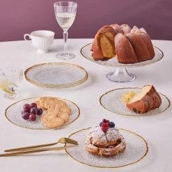 Karaca Kuchenplatte-Dalia Gold Dessert-Set für 6 Personen, 7 teilig Klar