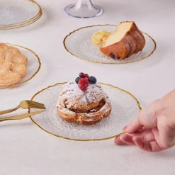 Karaca Kuchenplatte-Dalia Gold Dessert-Set für 6 Personen, 7 teilig Klar