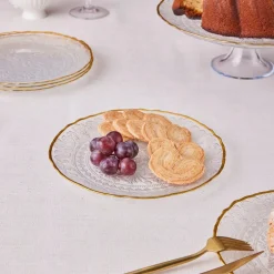 Karaca Kuchenplatte-Dalia Gold Dessert-Set für 6 Personen, 7 teilig Klar