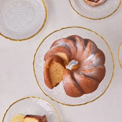 Karaca Kuchenplatte-Dalia Gold Dessert-Set für 6 Personen, 7 teilig Klar