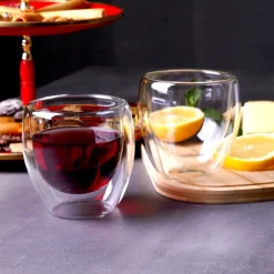 Karaca Gläser-Sets-Doppelwand Borosilikat Glas Cappuccinotassen Set für 2 Personen Farblös