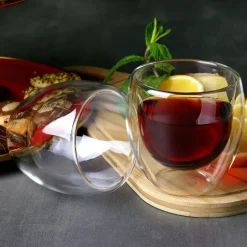 Karaca Gläser-Sets-Doppelwand Borosilikat Glas Cappuccinotassen Set für 2 Personen Farblös