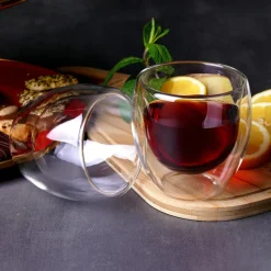 Karaca Gläser-Sets-Doppelwand Borosilikat Glas Cappuccinotassen Set für 2 Personen Farblös