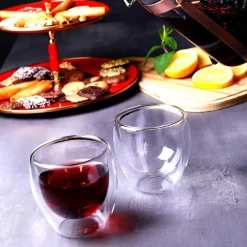 Karaca Gläser-Sets-Doppelwand Borosilikat Glas Cappuccinotassen Set für 2 Personen Farblös